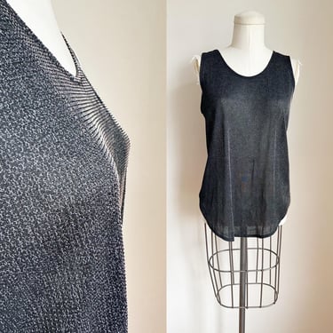 Vintage 1980s Black & Silver Metallic Tank Top / M 