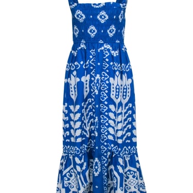 Sea NY - Blue & White Print Ruffle Strap Maxi Dress Sz S