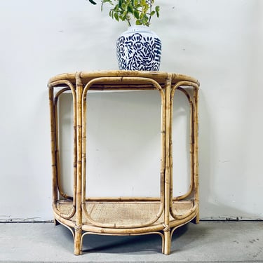Vintage Bamboo Half Round Table | Rattan Table | Entryway Table | Side Table | Bar | Bohemian | Boho 1960s Style Mid Century Tiki 