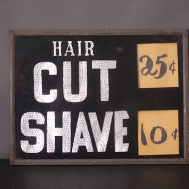 Antique Barber Shop Price Sign |  1910s-1930s NYC |  25 cent Haircut / 10 cent Shave 