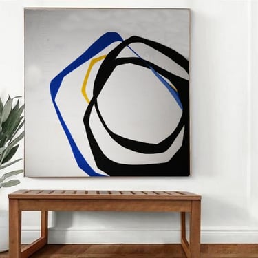 CUSTOM for Designer Pat - Blue/Yellow/Black/White Canvas Abstract Minimalist Art Modern Original Commission ArtbyDinaD Home Decor by Art