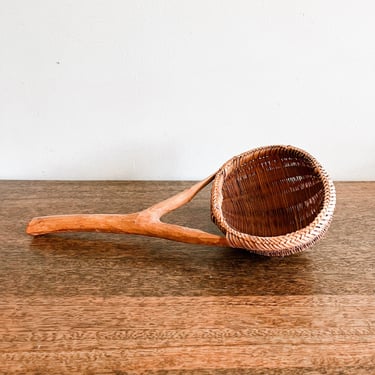 Vintage Woven and Wood Rice Ladle and Strainer 