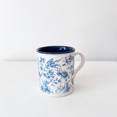 Vintage Blue and White Floral Mug by Potpourri Press 1988 / Coquette Cottagecore English Countryside Garden Coffee Cup 