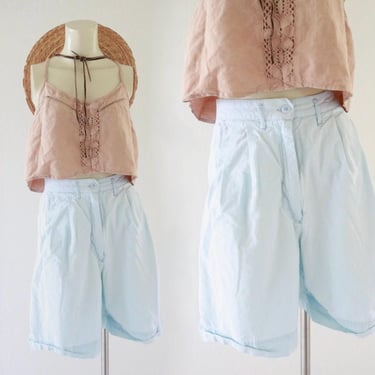 high waist cotton shorts 25-28 - vintage 90s 1990s womens blue distressed high waisted cotton 