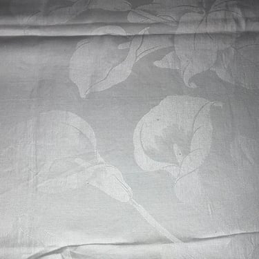 Vintage Linen Damask Tablecloth~ Calla Lily Reversible Rectangle Tablecloth 70 x 65 ~ Bright White on White  Wedding Table Floral Fabric 