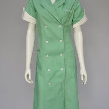 1920s mint green and white workwear dress XS-M 