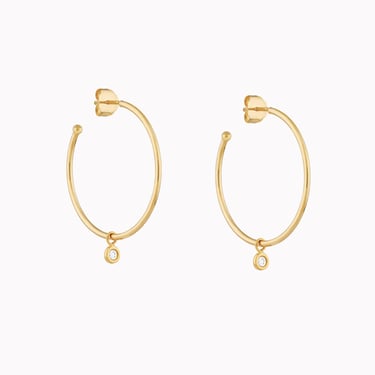 Diamond Bezel Charm Dangle Hoops