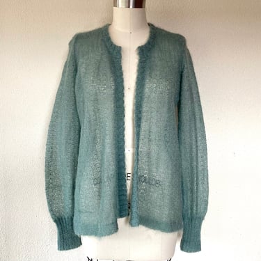 1980s Sage green mohair cardigan sweater 
