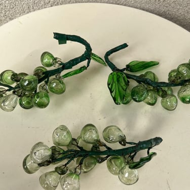 Vintage hand blown glass green grapes stems set 3 size 8” 