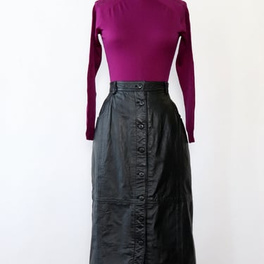 Black Leather Button Skirt L