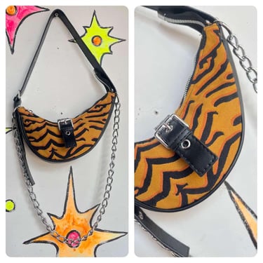 Y2K | Fairy Grunge | Tiger Print Mini Shoulder Bag w/ Chain Strap Harware 