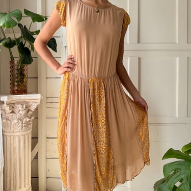 20s Brown Silk Dress | S