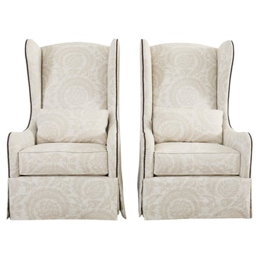 Pair of Bernhardt High Back Upholstered Wingback Chair