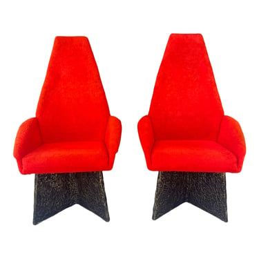 Pair of C. 1970s, MCM, Adrian Pearsall Plush Red-Orange Arm Chairs on Brutalist Bases 