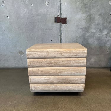 Vintage Ribbed Travertine Side Table