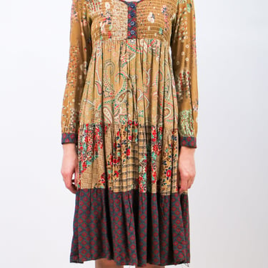 **1970s Bohemian Floral Cotton Tent Dress