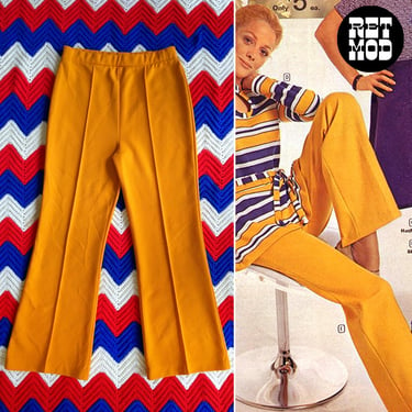 Retro Vintage 60s 70s Gold Mustard Yellow Polyester Pants 