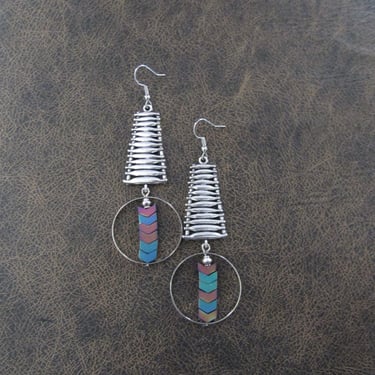 Silver geometric industrial earrings multicolor 