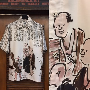 Vintage 1960’s “Fumi’s” Label East Asian Print Hawaiian Shirt, 60’s Hawaiian Shirt, 60’s Shirt, Vintage Clothing 