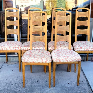 6 Thomasville Cane High Back Sculptural Dining Chairs 