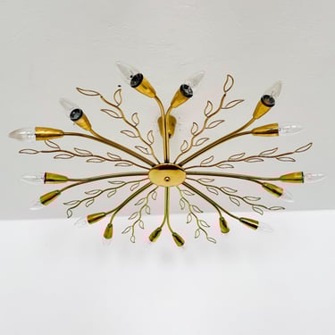 Large Austrian Mid-Century Modern Brass Chandelier by Rupert Nikoll | 1950s 