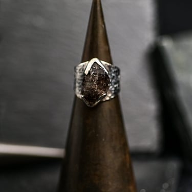 Textured Sterling Silver Dark Herkimer Diamond Ring