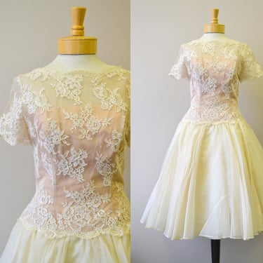 1950s Mr. Frank Cream Lace and Organdy Dress 