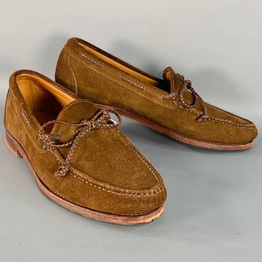 STUBBS &amp; WOOTTON Size 11 Brown Suede Braided Trim Moccasin Loafers