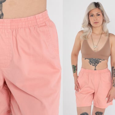 Pink Cotton Shorts Y2k Elastic Waist Summer Shorts Retro Plain Pastel Casual Lightweight Shorts Vintage 00s Small S 