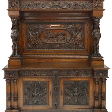Antique Sideboard, Italian Renaissance Revival, Exceptional, Foliates, 1800s!
