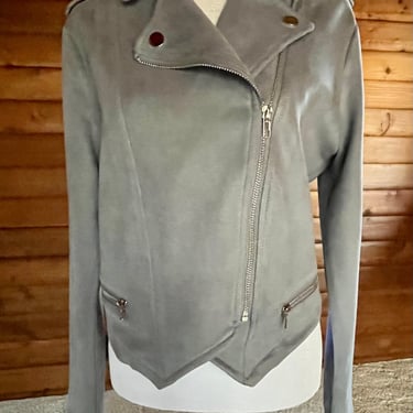 Blashe Pale Gray Motorcycle Style Jacket w/ 2 Zippered Pockets Sz L 