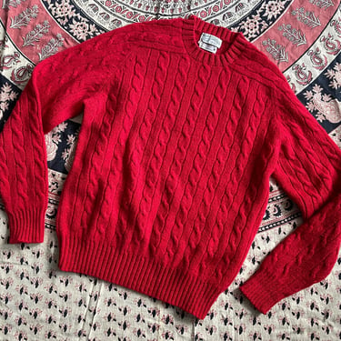 Vintage ‘80s red wool cable knit sweater | Wilmington County Store, classic prep, men’s M 