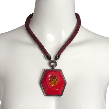 YVES SAINT LAURENT- Braided Leather Pendant Necklace