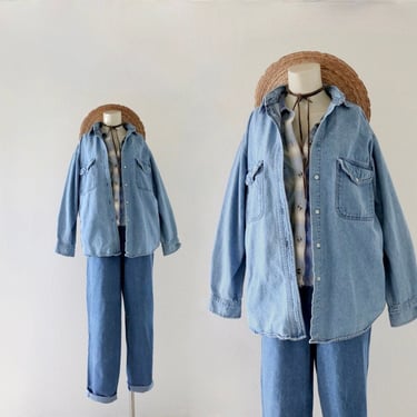 denim shirt-jacket - s - womens 90s y2k shacket blue jean size small womens long sleeve shirt jacket cotton casual 