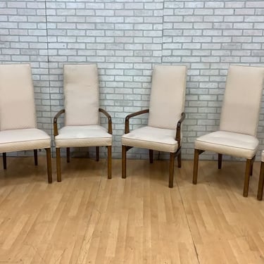 Mid Century Modern Drexel Heritage Campaign Style High Back Walnut Dining Chairs - Set of 6