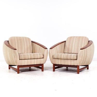 R Huber Mid Century Teak Barrel Lounge Chairs - Pair - mcm 