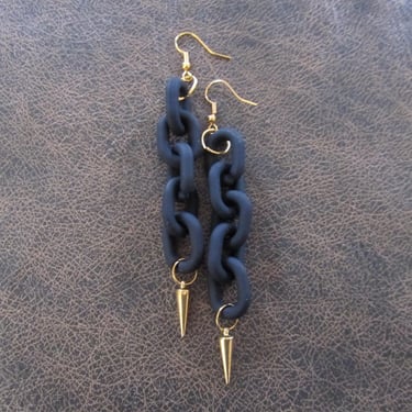 Bold black rubber chain link earrings 