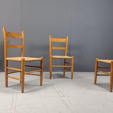 Mid century oak and wicker dining chairs, set of 4 - 1970s - vintage wooden dining chairs - rustic dining chairs - scandinavian chairs 