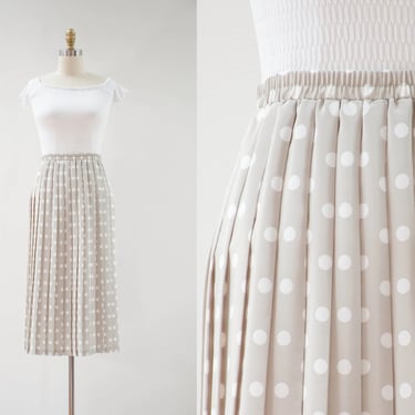 gray polka dot skirt | 80s 90s vintage greige white cute cottagecore pleated skirt 