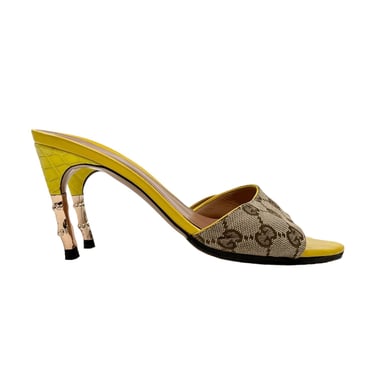 Gucci Yellow Croc Embossed Bamboo Heels