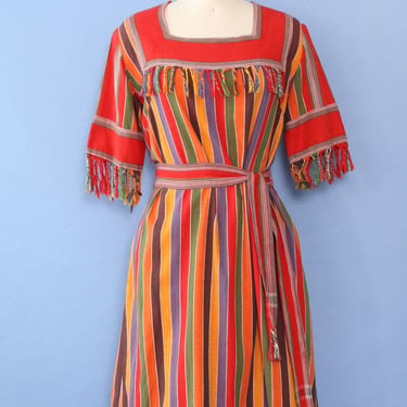 Rainbow Stripe Woven Fringe Dress M/L