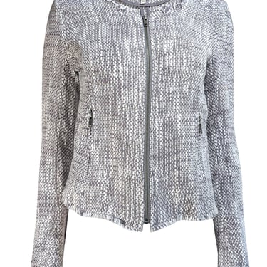 Joie - Grey & White Textured Knit Jacket w/ Raw Edge Trim Sz L