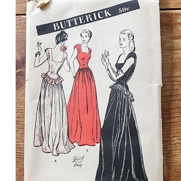 Vintage 40s Sewing Pattern: Dance Dress Butterick 3836 Size 34 Complete/Unused 