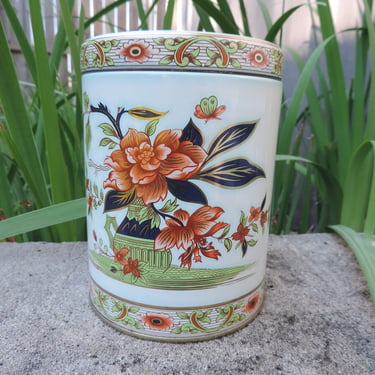 vintage floral tea tin Daher biscuit tin storage container canister 