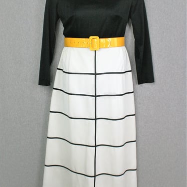 1970s - Mod Matrix Maxi - Day to Night -  Color Blocked - Hostess Dress - Estimated size 16/18 