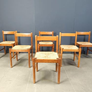 Vintage wicker dining chairs in the Manner of Vico Magistretti, 1970s - vintage rustic dining chairs - italian dining chairs 
