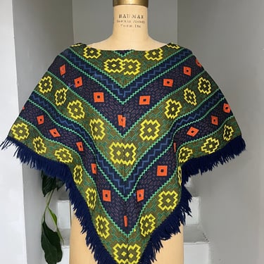 1970s Southwestern Style Poncho with Sleeves Vintage 36 Bust Vintage 