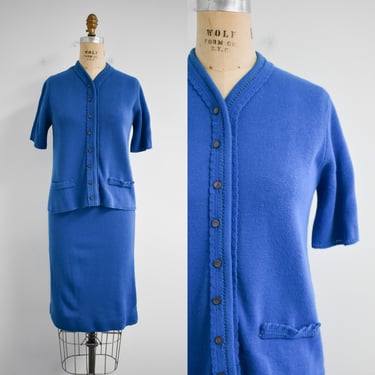 1950s Blue Featherknits Knit Skirt Set 