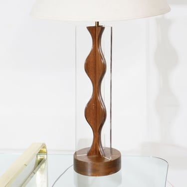 Wavy Lucite & Wood Lamp 