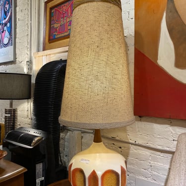 Tall Ceramic Table Lamp with Original Large Conical Shade, Circa 1960s - *Please ask for a shipping quote before you buy. 